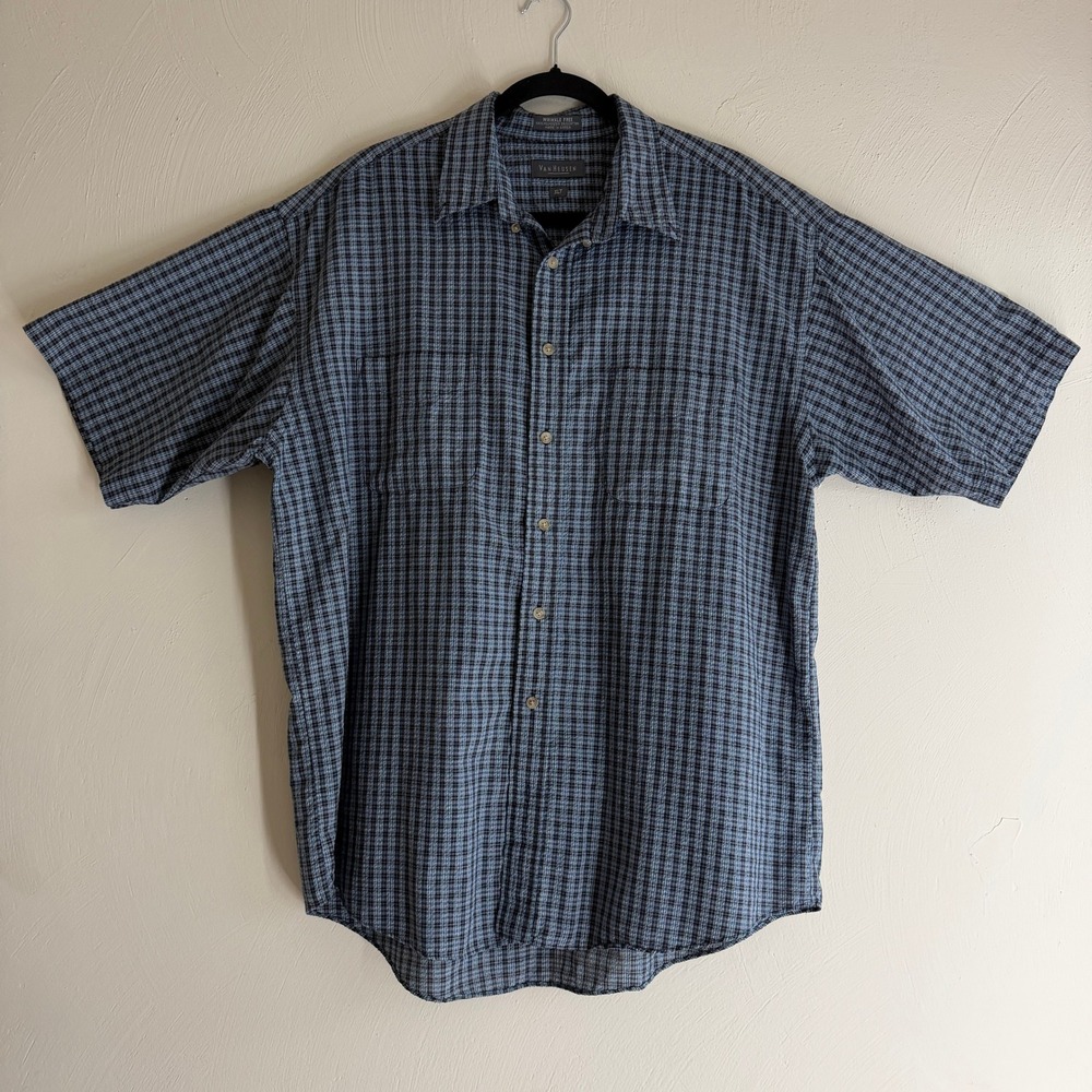Vintage Van Heusen Mens XLT Plaid Wrinkle Free Short Sleeve Button Down Shirt